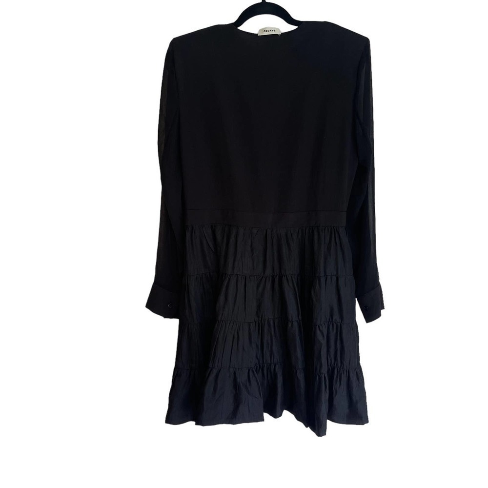 Sandro Ginette Short flowing Dual-Fabric Black Dress Size 42/ US 10 NWT - Picture 4 of 11